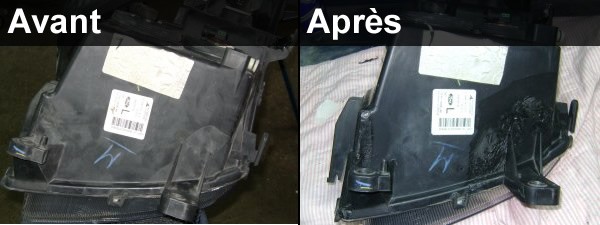 Réparation et soudure plastique lumière, avant et après